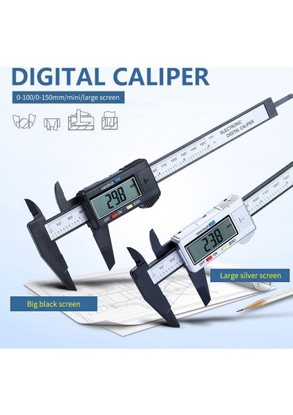 150MM Bej 150MM 100MM Elektronik Dijital Kumpas Karbon Fiber Kadran Sürmeli Kumpas Ölçer Mikrometre Ölçme Aracı Dijital Cetvel (Yurt Dışından)