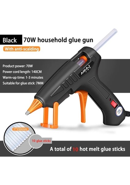 70W Siyah Tutkal Tabancası Cn Aıraj 70W/150W Sıcak Tutkal Tabancası, Hediye 70MM Pembe/gri/şeffaf Tutkal Çubuğu, Ab Dönüşüm Fişi Yapıştırma Araçları Sağlayabilir (Yurt Dışından)