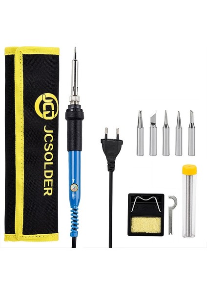 Koyu Mavi 60W 110V, Abd Jcdsolder 60W 220V Ayarlanabilir Sıcaklık Havya Seti + 5 Ipuçları + Lehim Sökme Pompası + Havya Standı + Cımbız + Lehim Teli (Yurt Dışından)