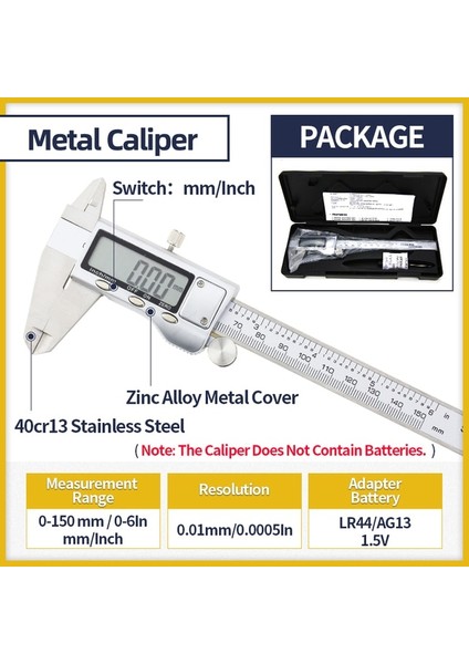 Kutu Metal Kumpas Metal Dijital Kumpas Sürmeli Kumpaslar Paslanmaz Çelik Elektronik Mikrometre Cetvel Derinlik Ölçme Aracı Ölçer Enstrüman 0-150MM (Yurt Dışından)