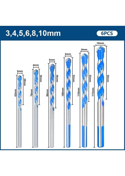 6 Adet 3-10MM Xcan Matkap Ucu 3 4 5 6 8 10 12MM Cam Matkap Ucu Üçgen Bit Seramik Karo Beton Tuğla Ahşap Delik Delme Kesici Matkap Ucu (Yurt Dışından)