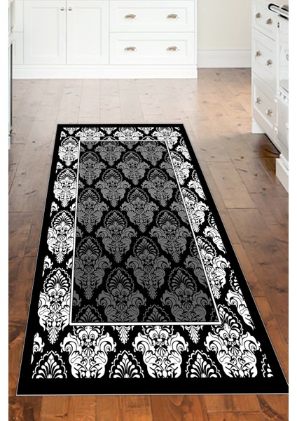 Dijital Mutfak Halısı Trend Keçe Kaymaz Taban Modern Yolanda Siyah