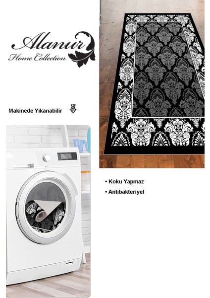 Dijital Mutfak Halısı Trend Keçe Kaymaz Taban Modern Yolanda Siyah modelleri