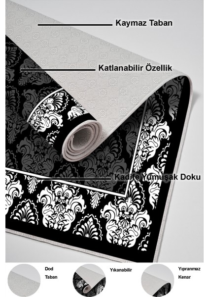 Dijital Mutfak Halısı Trend Keçe Kaymaz Taban Modern Yolanda Siyah indirimleri