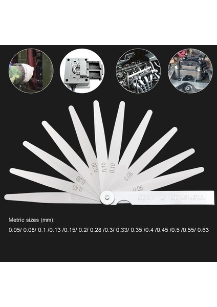 Feeler Ölçer Metrik Kalınlık Ölçer Seti Bıçak Boşluğu Doldurucu Itici Vana Kalınlığı Düzeni Aracı Ölçerler Ölçüm 0.05-0.63MM 15 Bıçak (Yurt Dışından)