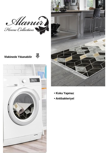 Dijital Mutfak Halısı Trend Keçe Kaymaz Taban Saçaklı Iskandinav Stephania Krem modelleri