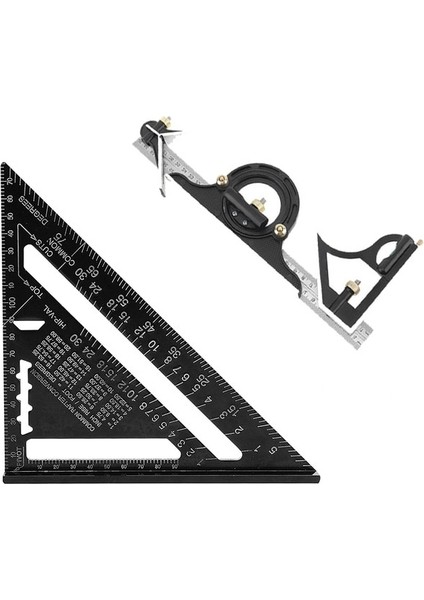 7 Inç Siyah Type1 0-300MM Profesyonel Marangoz Aletleri Kombinasyonu Kare Açı Cetvel Paslanmaz Çelik Iletki Çok Fonksiyonlu Ölçme Aracı (Yurt Dışından)