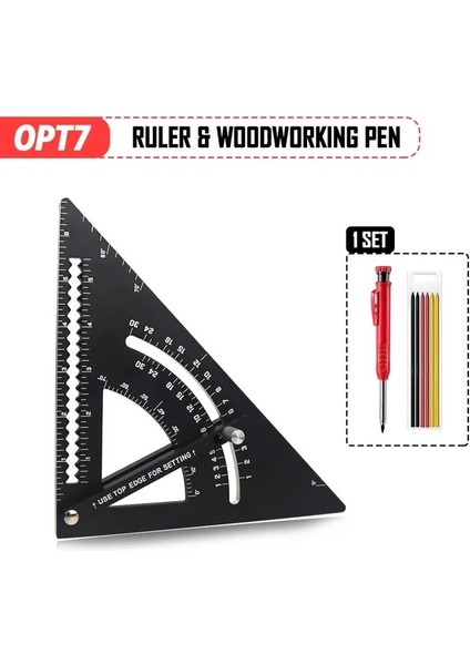 Siyah Alüminyum Alaşımlı Üçgen Cetvel Açı Metrik Iletki Çok Açılı Konumlandırma Işaretleyici Ağaç Işleme Hattı Cetvel Ölçme Ölçer (Yurt Dışından)