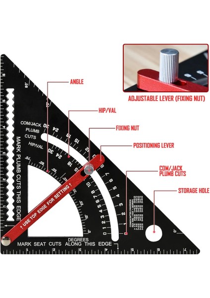 Siyah Alüminyum Alaşımlı Üçgen Cetvel Açı Metrik Iletki Çok Açılı Konumlandırma Işaretleyici Ağaç Işleme Hattı Cetvel Ölçme Ölçer (Yurt Dışından) fırsatları