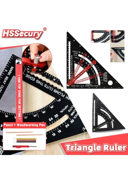 Siyah Alüminyum Alaşımlı Üçgen Cetvel Açı Metrik Iletki Çok Açılı Konumlandırma Işaretleyici Ağaç Işleme Hattı Cetvel Ölçme Ölçer (Yurt Dışından) indirimleri