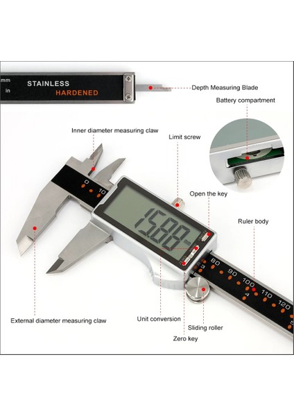 GA19005-150 Rz Sürmeli Kumpas Dijital Kumpas Paslanmaz Çelik Takip Metal Elektronik El 0-150MM Sürmeli Kumpas Ölçme Aletleri (Yurt Dışından)