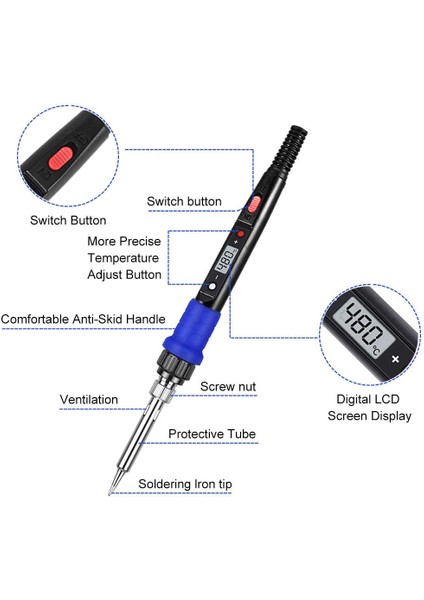 Siyah 80W 220V,AB Outmotd 80W Elektrikli Havya Seti LCD Dijital Ekran Ayarlanabilir Sıcaklık 220V/110V Kaynak Araçları (Yurt Dışından) indirimleri