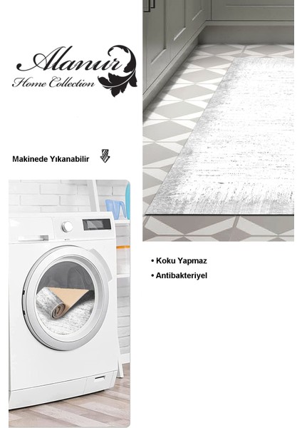 Dijital Mutfak Halısı Yıldız Deri Kaymaz Taban Modern Evelina Gri modelleri