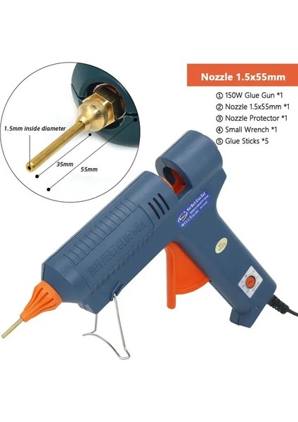 Meme 1.5X55MM Ab 150 W Sıcak Tutkal Tabancası Ayarlanabilir Sıcaklık Uzun Bakır Meme Isıtıcı Namlu Çapı 11MM Tutkal Sopa Zanaat Onarım Aracı (Yurt Dışından)