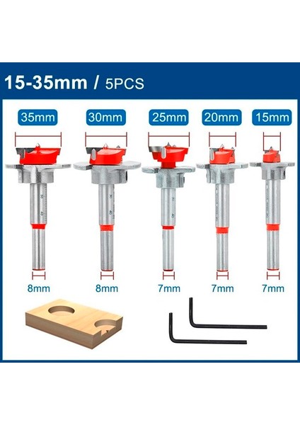 5 Adet Set Menteşe Delik Açıcı 15-35MM Ayarlanabilir Karbür Matkap Ucu Ağaç Işleme Pozisyon Delik Testere Forstner Matkap Ucu Sıkıcı Bit Ahşap Kesici (Yurt Dışından)