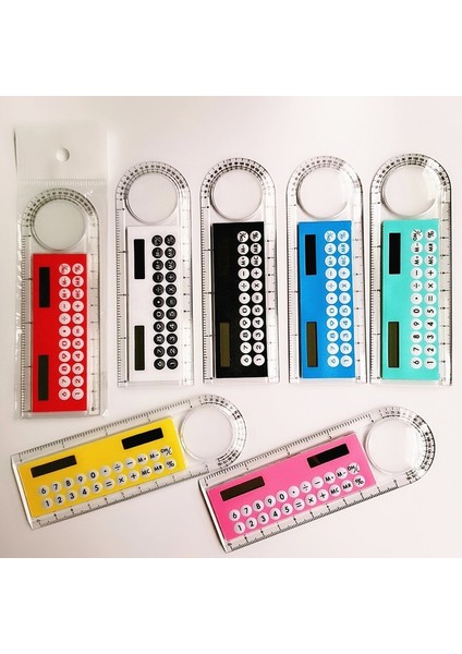 Pembe 1 Adet 10 cm Mini Ultra-Ince Düz Cetvel ile Güneş Hesap Makinesi Büyüteç Çok Fonksiyonlu Hesap Makinesi Okul Ofis Malzemeleri Hediye (Yurt Dışından)