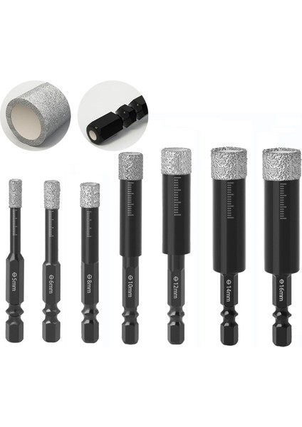 12MM 5 ~ 16MM Altıgen Kolu Vakum Lehimli Elmas Kuru Matkap Uçları Seti Delik Testere Kesici Mermer Granit Seramik Cam Karo Taş Delik Açık (Yurt Dışından)