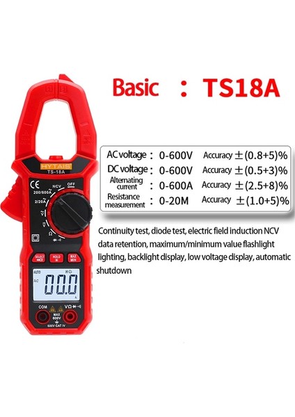 TS18A FY382 Dc Ac Akım Gerilim Pens Metre 9999 Sayım Dijital Multimetre True Rms Sıcaklık Amperimetrik Kelepçe Multimetro Hz Ncv Ohm (Yurt Dışından)
