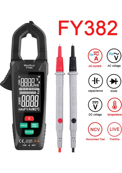 TS18A FY382 Dc Ac Akım Gerilim Pens Metre 9999 Sayım Dijital Multimetre True Rms Sıcaklık Amperimetrik Kelepçe Multimetro Hz Ncv Ohm (Yurt Dışından) indirimleri