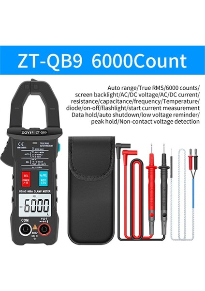 Zt-Qb9 Standart Zoyı Dijital Pens Metre Zt-5bq True Rms 6000 Dc/ac 100A 1ma Ampermetre Multimetre Araba Akım Voltmetre Kapasite Sıcaklığı Hz Test Cihazı (Yurt Dışından)