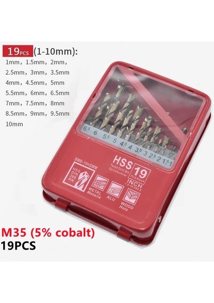 TH-HSSM35-19PCS 13/19/25PCS 1.0-13MM Hss Ti Kaplamalı Matkap Ucu Seti Metal Ağaç Işleme Sondaj Elektrikli El Aletleri Aksesuarları Demir Kutuda (Yurt Dışından)