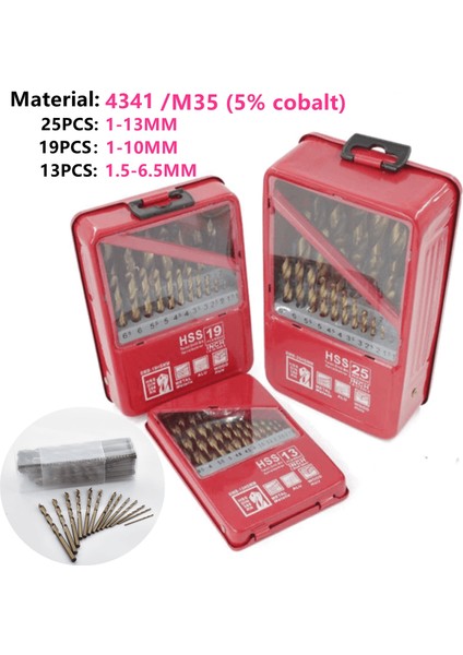 TH-HSSM35-19PCS 13/19/25PCS 1.0-13MM Hss Ti Kaplamalı Matkap Ucu Seti Metal Ağaç Işleme Sondaj Elektrikli El Aletleri Aksesuarları Demir Kutuda (Yurt Dışından) fiyatları