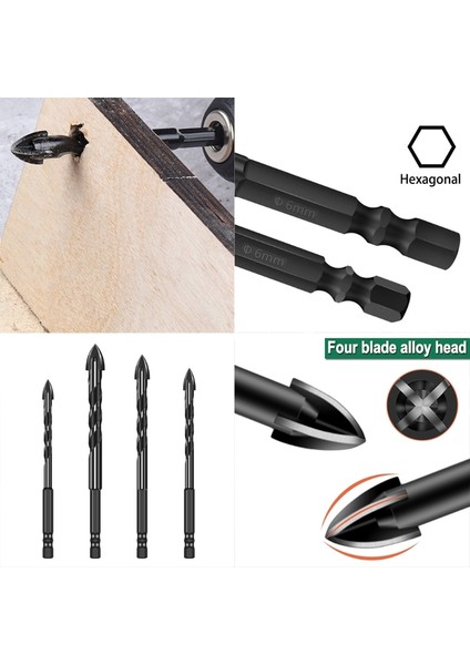 8mm Altıgen Kolu Çapraz Alaşım Seramik Dört Bıçaklı Matkap Duvar Seramik Karo Mermer Cam Matkap Ucu Cam Kesici Delik (Yurt Dışından) indirimleri