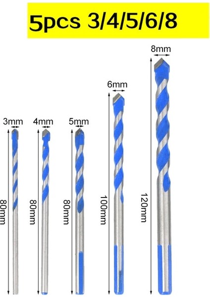 5PCS-34568 3-12MM Profesyonel Tungsten Karbür Matkap Uçları Cam, Seramik Karo, Beton, Metal Matkap Ucu Seti Araçlarını Delmek Için Kullanılır (Yurt Dışından)