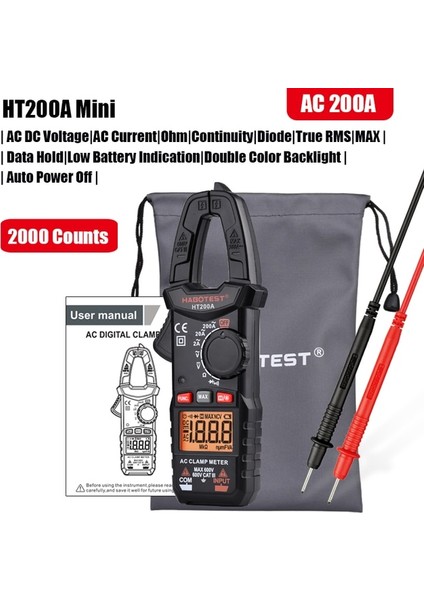 HT200A Mini Temel Akım Pens Metre Profesyonel Dijital Multimetre Test Cihazı Ohm Hz Kapasite Sıcaklık C/f Ac Dc Amp Pense Habotest HT206D (Yurt Dışından)