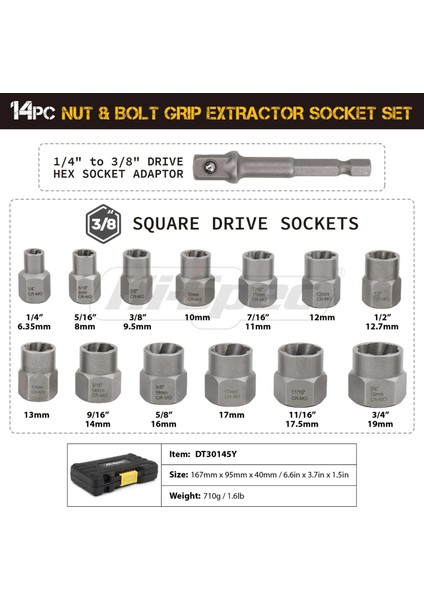 Sarı Hi-Spec 14 Adet Hasarlı Vida Çıkarıcı Cr-Mo Çelik Cıvata Somun Sökücü Araba Alet Kiti El Aletleri Kiti 6.35 -19 M Alet Kutusunda (Yurt Dışından) modelleri