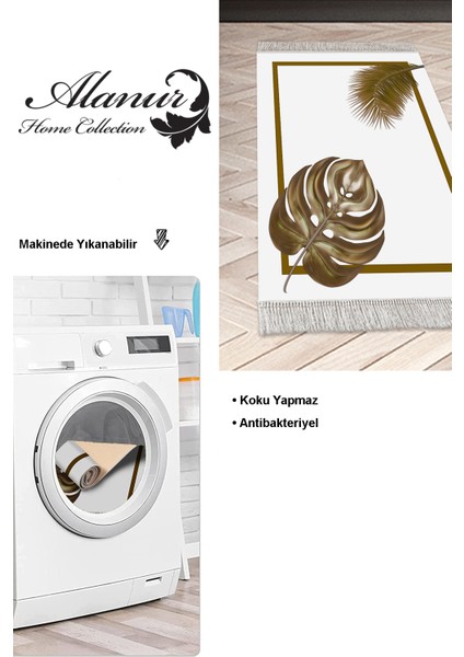 Dijital Mutfak Halısı Yıldız Deri Kaymaz Taban Saçaklı Modern Alys Krem modelleri