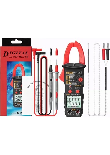 Kırmızı Aneng ST184 Kelepçe Multimetre Dijital Metre 6000 Sayım Profesyonel True Rms Ac/dc Gerilim Akım Test Cihazı Hz Kapasite Ohm (Yurt Dışından)