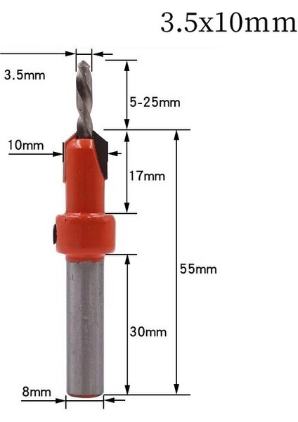 3.5X10MM 8mm Yuvarlak Şaft Hss Ağaç Işleme Havşa Yönlendirici Bit Vida Çıkarıcı Remon Yıkım Ağaç Işleme Freze Kesicisi Ucu Araçları (Yurt Dışından)