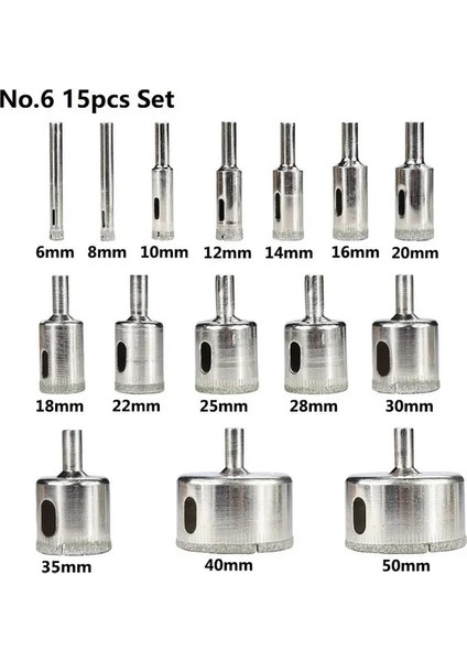 No.6 15 Adet Set Xcan Elmas Kaplı Matkap Ucu 3-60MM Kiremit Mermer Cam Seramik Delik Testere Matkap Elmas Karot Ucu (Yurt Dışından)