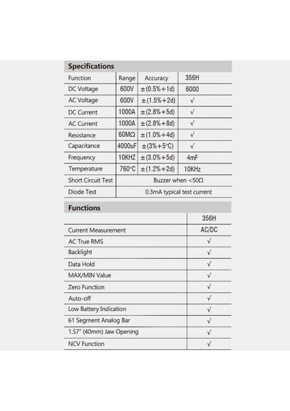 DT-330H DT-356H 1000A Pens Metre 6000 Sayım Ac/dc Trms Kelepçe Tipi Multimetre Ampermetre Ac Dc Gerilim Akım Ölçer Ncv Testi Kelepçe Test Cihazı (Yurt Dışından)