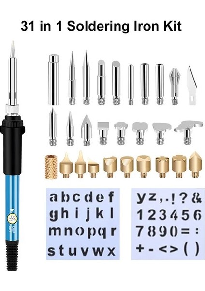 31 In 1 Kit 60W, Ab Elektrikli Havya, Ahşap Yakma Kiti 60W Gravür Kalem Woodburner Saygısız Kelime Kabartma Pyrography Aracı Zanaat Seti (Yurt Dışından)
