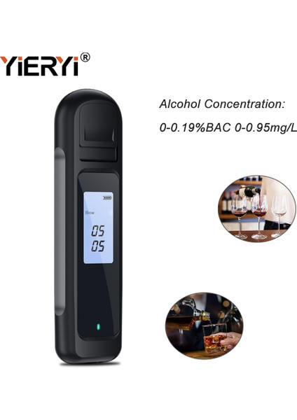 Siyah Yieryi Yeni Alkol Nefes Test Cihazı Dijital LCD Arka Işık Breathalyzer Enstrüman Mini Profesyonel Alkol Konsantrasyonu Test Aracı (Yurt Dışından)