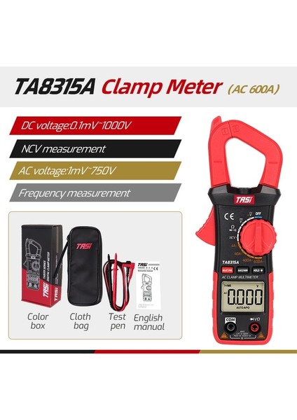 TA8315A (Ac 600A) Tası TA8315 Serisi Dijital Pens Metre Ampermetre, Ac/dc Akım Sıcaklığı Yüksek Hassasiyetli Multimetre Kapasite True Rms Ncv (Yurt Dışından)