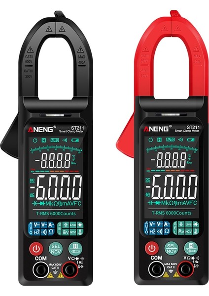 Siyah ST211 Dijital Pens Metre Multimetre 6000 Sayım Ac/dc Voltmetre Ampermetre Gerilim Akım Pense Amp Hz Ncv Ohm Otomatik Aralığı Test Cihazı (Yurt Dışından)