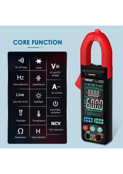 Siyah ST211 Dijital Pens Metre Multimetre 6000 Sayım Ac/dc Voltmetre Ampermetre Gerilim Akım Pense Amp Hz Ncv Ohm Otomatik Aralığı Test Cihazı (Yurt Dışından)
