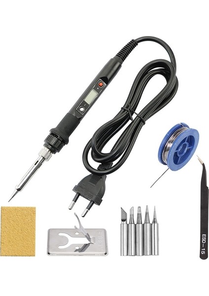 Set-5 110V Us Plug 80W Ayarlanabilir Sıcaklık Elektrikli Havya Demir Ucu ile Lehim Sökme Pompası Seramik Isı LCD Weldingtool Aksesuarları (Yurt Dışından)