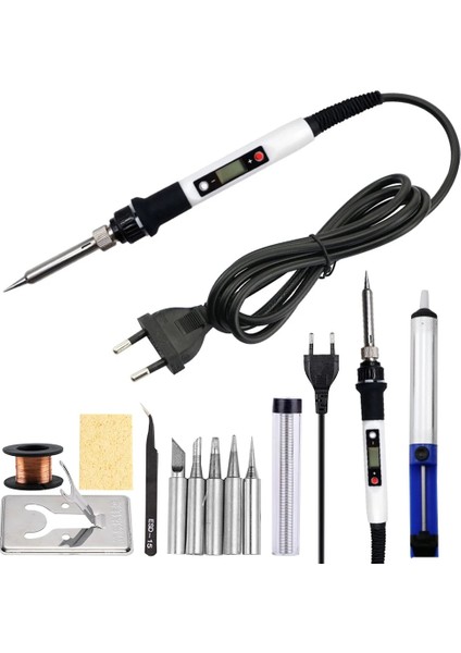Set-5 110V Us Plug 80W Ayarlanabilir Sıcaklık Elektrikli Havya Demir Ucu ile Lehim Sökme Pompası Seramik Isı LCD Weldingtool Aksesuarları (Yurt Dışından) modelleri