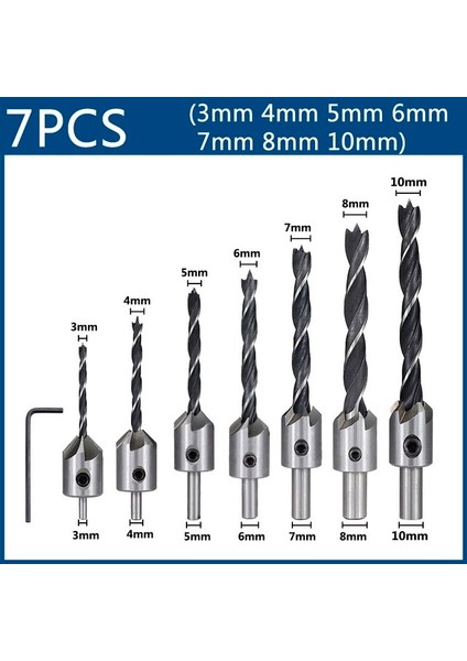 7 Adet 3-10MM Xcan Matkap Ucu 3-10MM Titanyum Kaplama Havşa Matkap Ucu Seti Altıgen Anahtar ile Vida Deliği Matkap Kesici Hss Ağaç Işleme Aleti (Yurt Dışından)