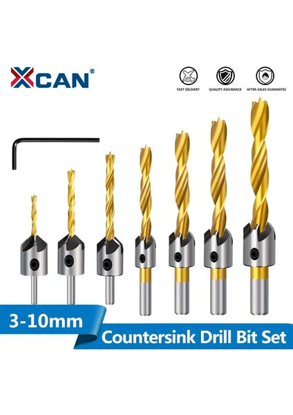 7 Adet 3-10MM Xcan Matkap Ucu 3-10MM Titanyum Kaplama Havşa Matkap Ucu Seti Altıgen Anahtar ile Vida Deliği Matkap Kesici Hss Ağaç Işleme Aleti (Yurt Dışından)