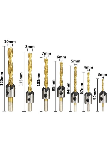 7 Adet 3-10MM Xcan Matkap Ucu 3-10MM Titanyum Kaplama Havşa Matkap Ucu Seti Altıgen Anahtar ile Vida Deliği Matkap Kesici Hss Ağaç Işleme Aleti (Yurt Dışından)