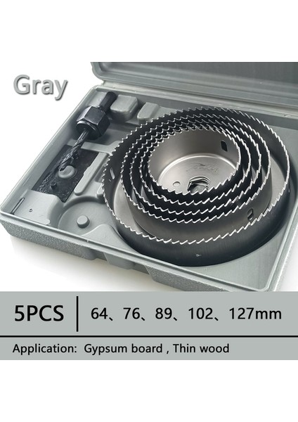 Gri 5 Adet 64-127MM 19-127MM Delik Testere Seti Testere Fincan Ahşap Alçıpan Için Taç Matkap Ucu Ahşap Pvc Plastik Yoğunluk Levhası Metal Ağaç Işleme Aletleri (Yurt Dışından)