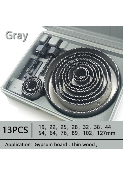 Gri 13PCS 19-127MM 19-127MM Delik Testere Seti Testere Fincan Ahşap Taç Matkap Ucu Alçıpan Ahşap Pvc Plastik Yoğunluk Levhası Metal Ağaç Işleme Aletleri (Yurt Dışından)