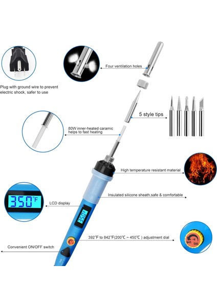 80W Abd Yükseltme 80W Elektronik Havya Seti Ayarlanabilir Sıcaklık Hızlı Isıtma Kaynak Araçları LCD Dijital Havya Tel Akı (Yurt Dışından) fiyatları
