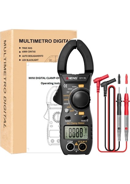 ST185 Siyah Gerilim Test Cihazı 500A Ac Akım Ac/dc 1999 Sayım Hz Kapasite Ncv Ohm Diyot Test Cihazı Aneng ST170 Pens Metre Dijital Multimetre (Yurt Dışından)