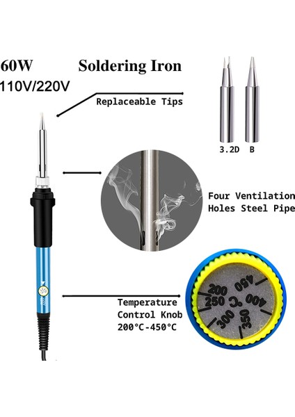 60W 11 Parçalı Set Ab Sıcaklık Elektrikli Havya Kiti 110V 220V 80W Havya Kiti XL830L Multimetre Kaynak Aracı Kiti (Yurt Dışından) modelleri